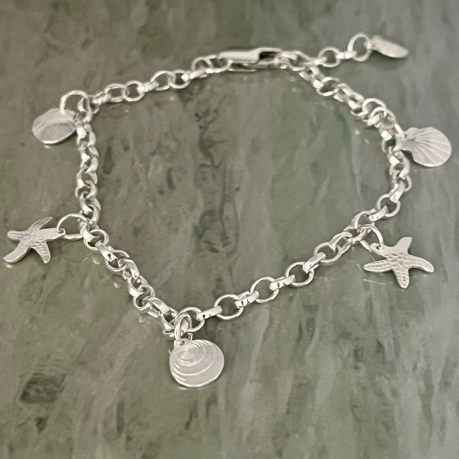 Handmade Sterling Silver Seaside Charm Bracelet Shells
