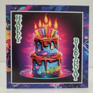 Neon Effect Birthday Card - Birthday Cake