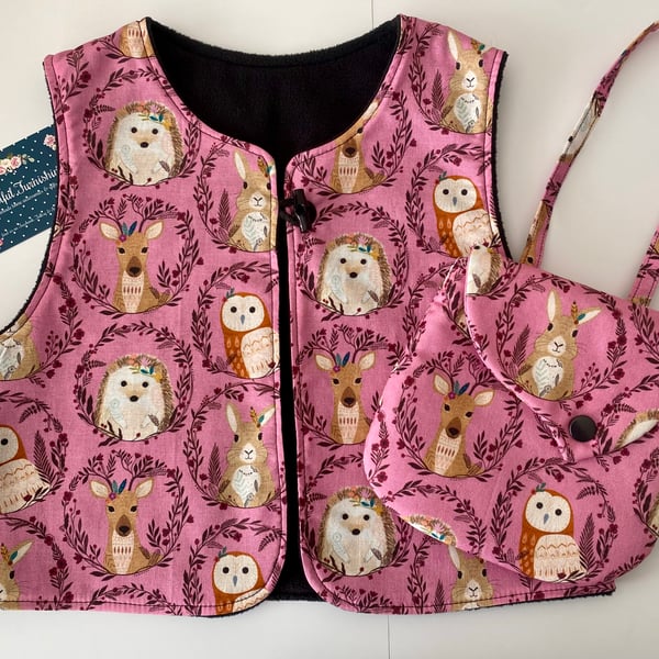 Cute Toddler Vest Style Gilet - woodland animal  design - age 3 years 