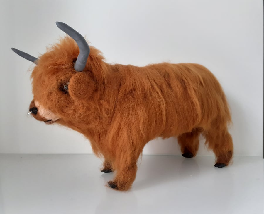 Highland Cattle Bull needle felted wool sculpture ooak,collectable 