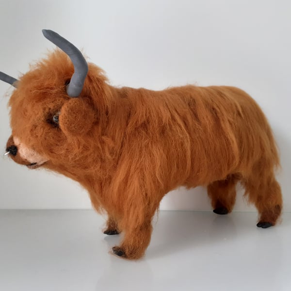 Highland Cattle Bull needle felted wool sculpture ooak,collectable 