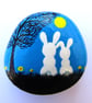 Rabbit Magnet, Painted Pebble, Daughter Gift, White Bunny Art Painting, Stone