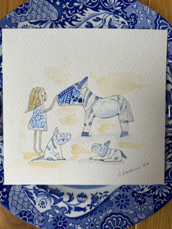 Beach Pottery Pets - Original Watercolour and Ink Painting