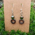 "Black Hole Sun" - Sterling silver hook earrings with sparkle & haematite beads