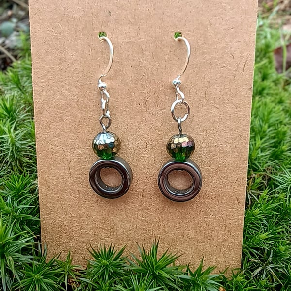 "Black Hole Sun" - Sterling silver hook earrings with sparkle & haematite beads
