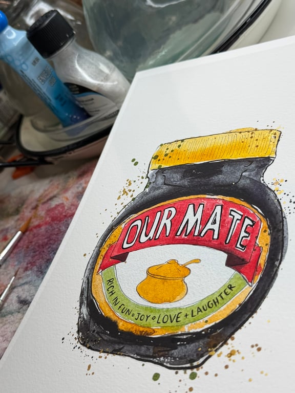 Hand Finished Watercolour A4 Art Print - Marmite Our Mate