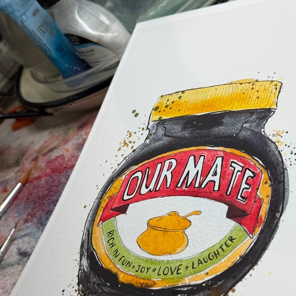 Hand Finished Watercolour A4 Art Print - Marmite Our Mate