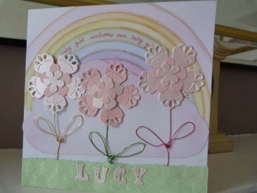 New Baby Girl Personalised Rainbow Card