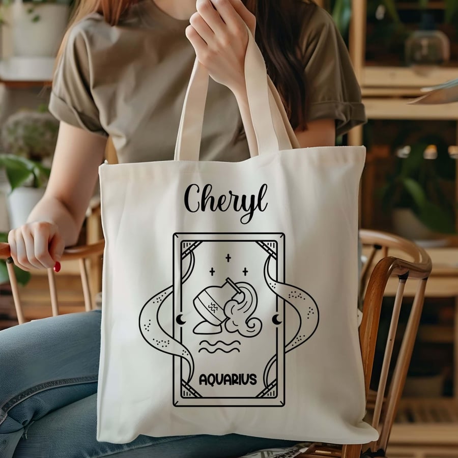 Aquarius Starsign Tote Bag, Personalised Zodiac Tote Bag, Star Sign Bag