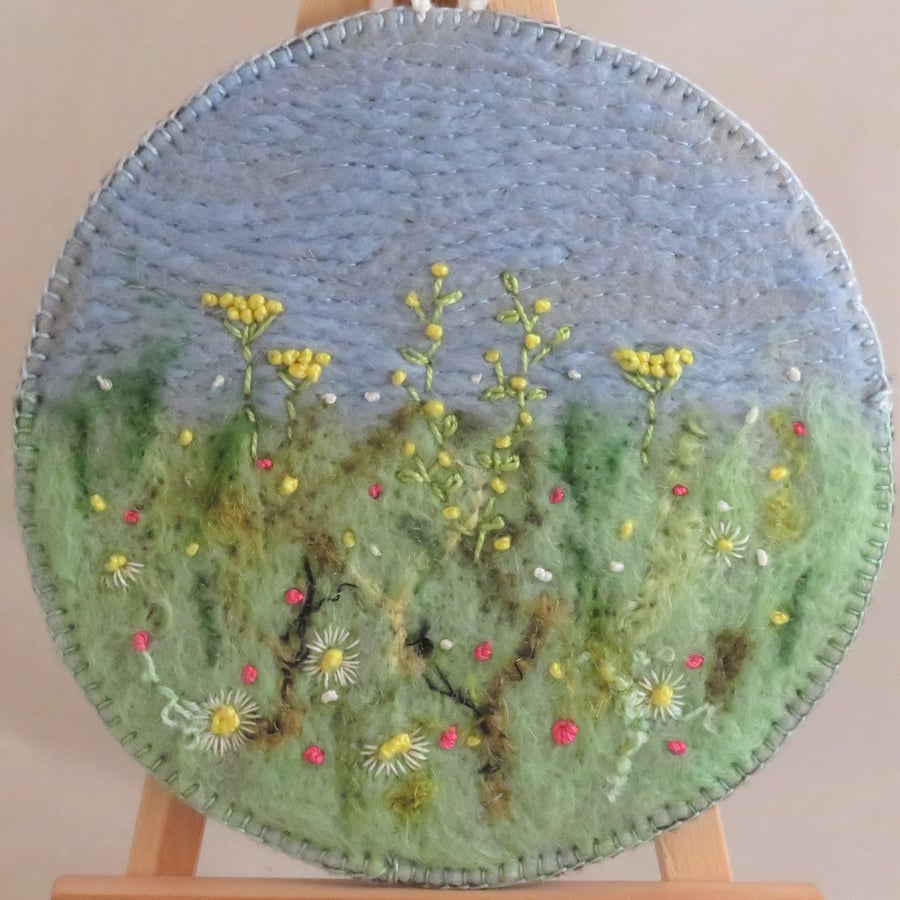 Buttercup Meadow Felted and Embroidered Plaque