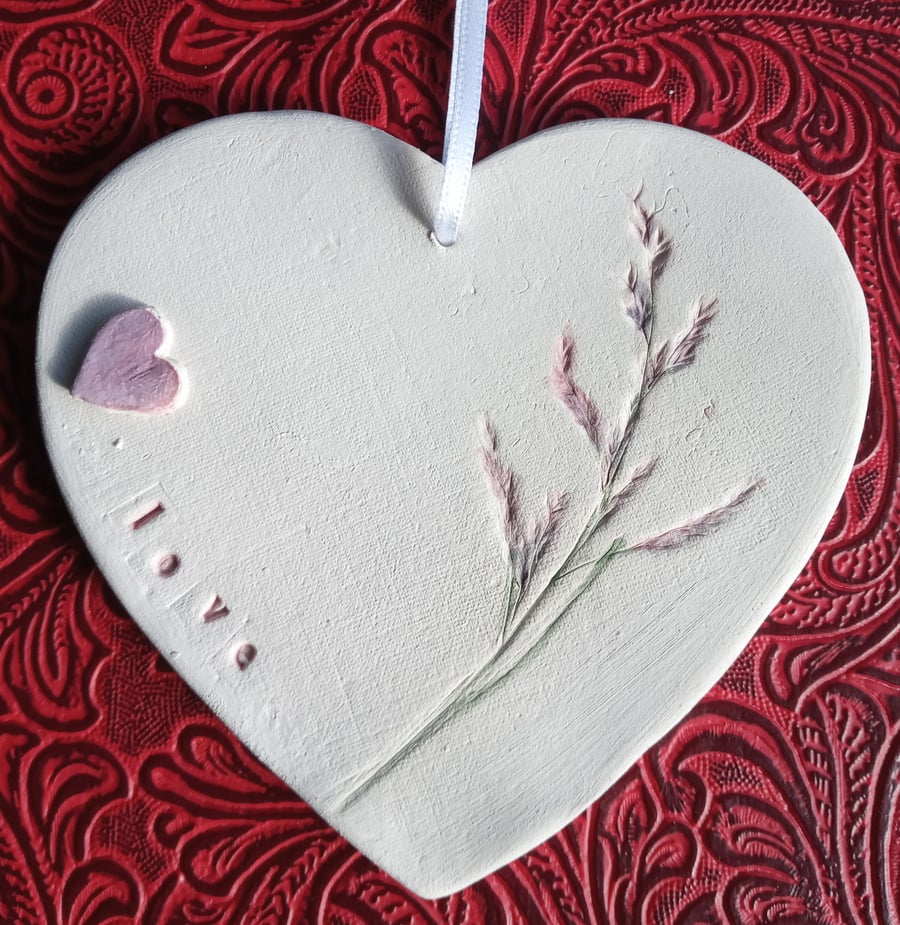 Ceramic floral "love" heart hanging