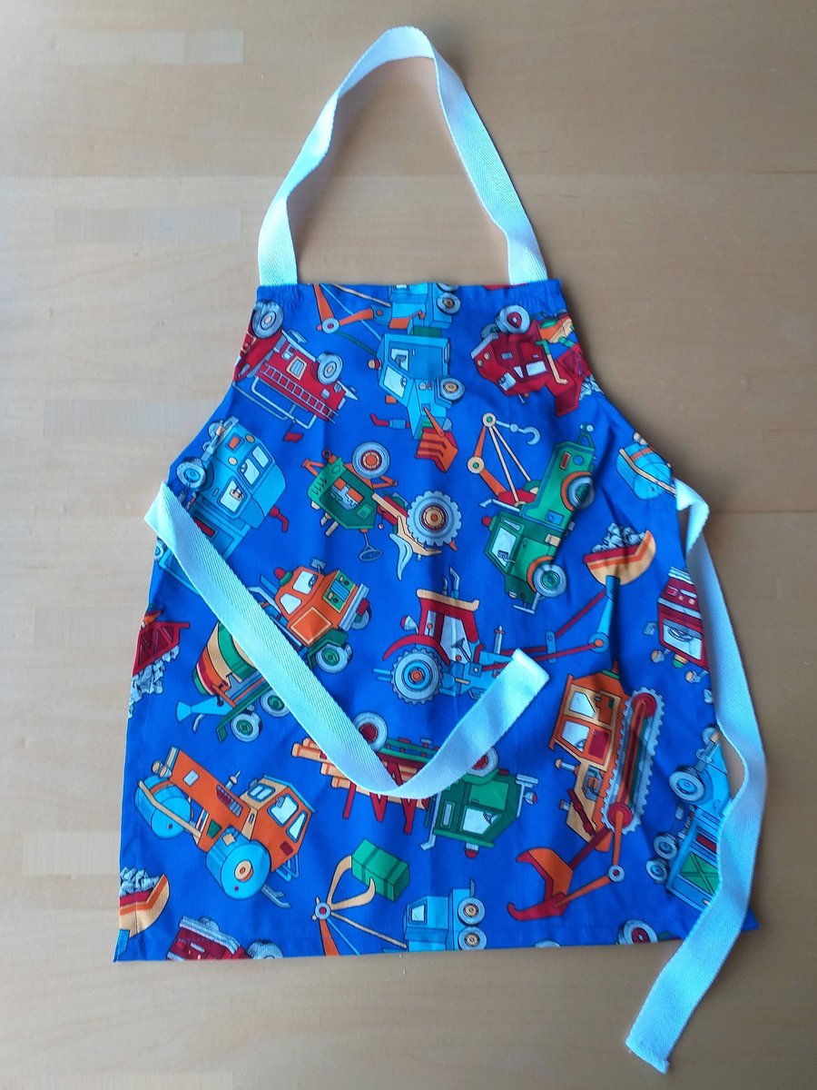 Kid's Blue Apron with Vehicles, age 2-6 approximately