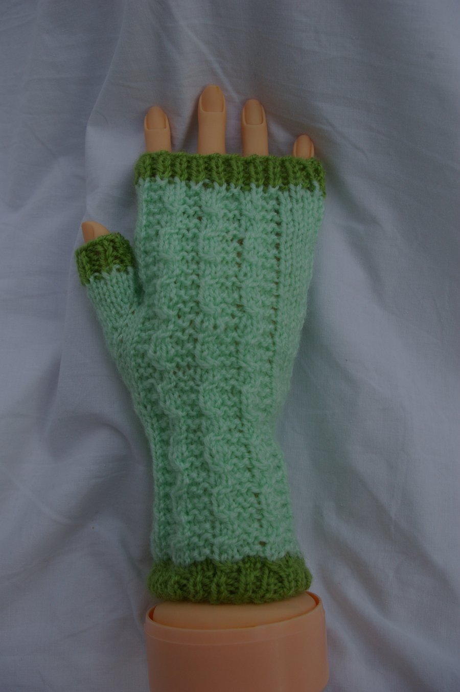 Fingerless Gloves Hand knitted in Green with Long Cuff
