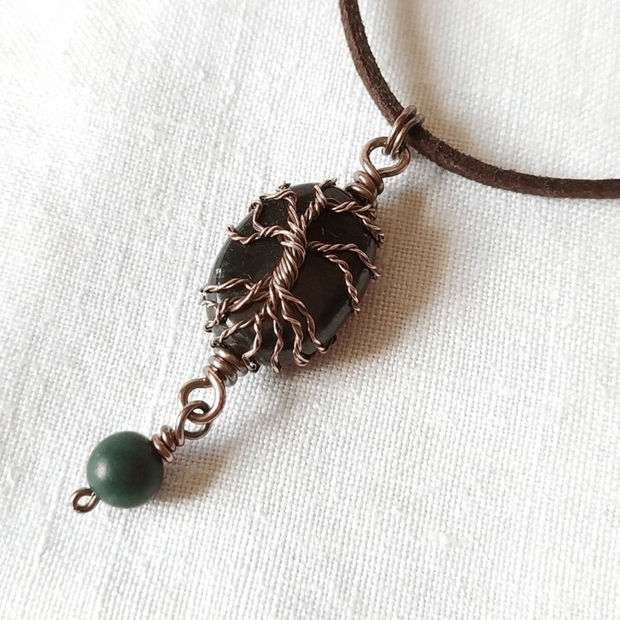 Tree of Life Shungite Pendant with Moss Agate