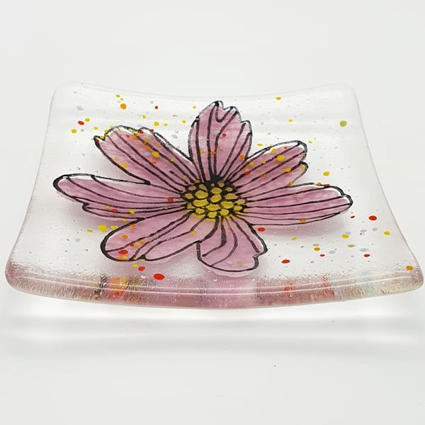Fused glass flower trinket dish. 