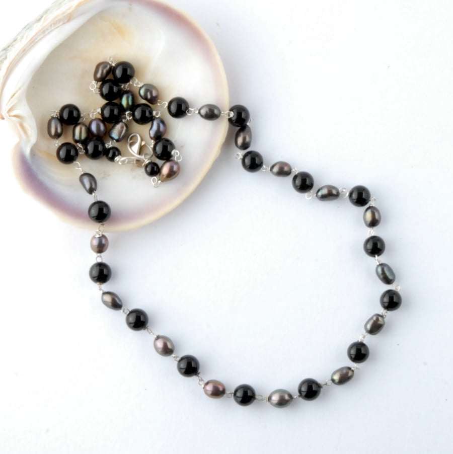 Onyx and black pearl necklace