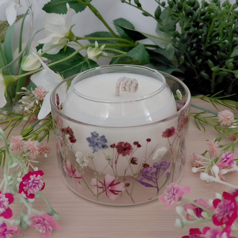 Pressed Flower Botanical Candle Scented Soy Wax Vegan Friendly Gift