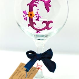 Hand Painted Personalised Gin Glass within Initial Letter. Bridal Party Gin