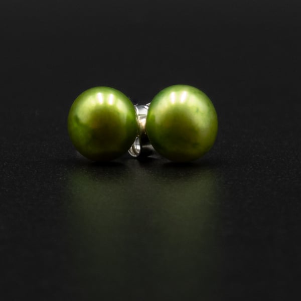 Freshwater pearl lime green stud earrings, pearl jewelry, Gemini gift
