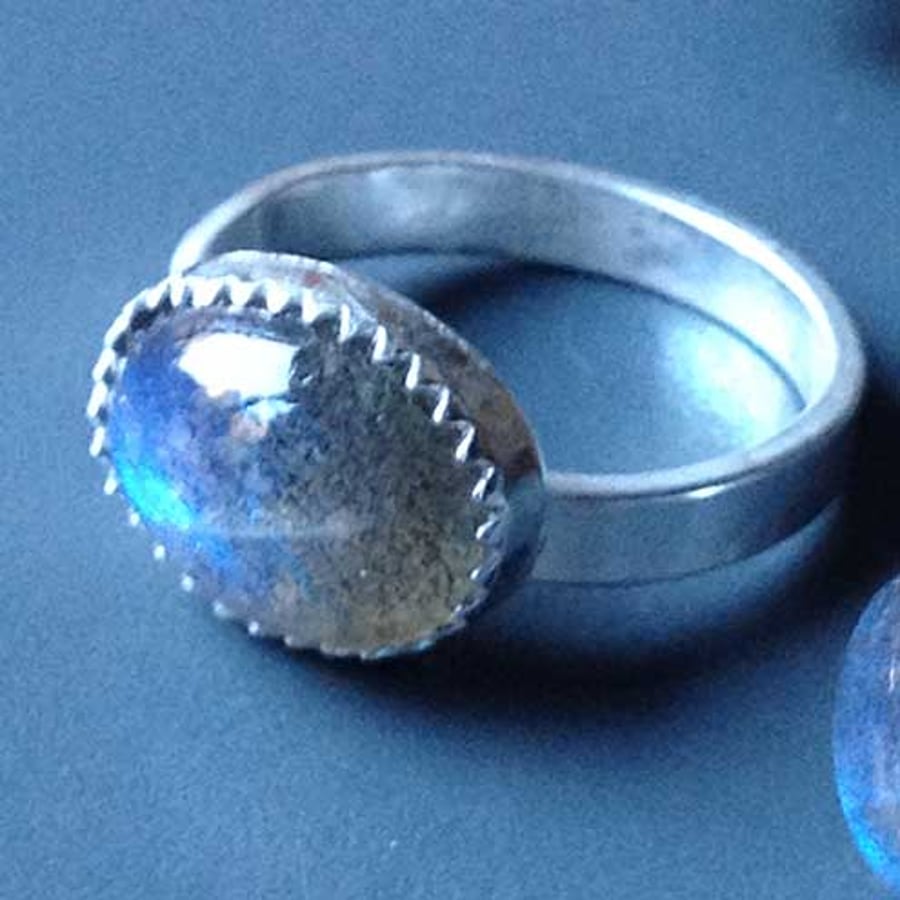 Norwegian Sky Blue Labradorite ring - sizes L, M or N