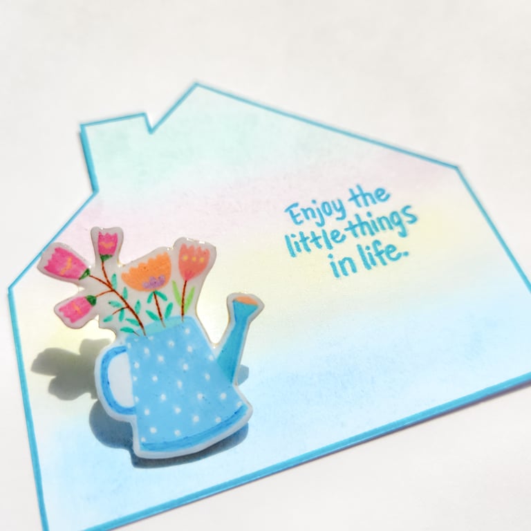 Hand-painted Shrink Plastic Brooch with hand-coloured card