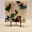 A Beautiful Handmade White, Green, Pink and Blue Glass Fused Plate 