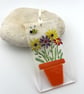 Fused glass mini suncatcher flowerpot with bee. - Image 2