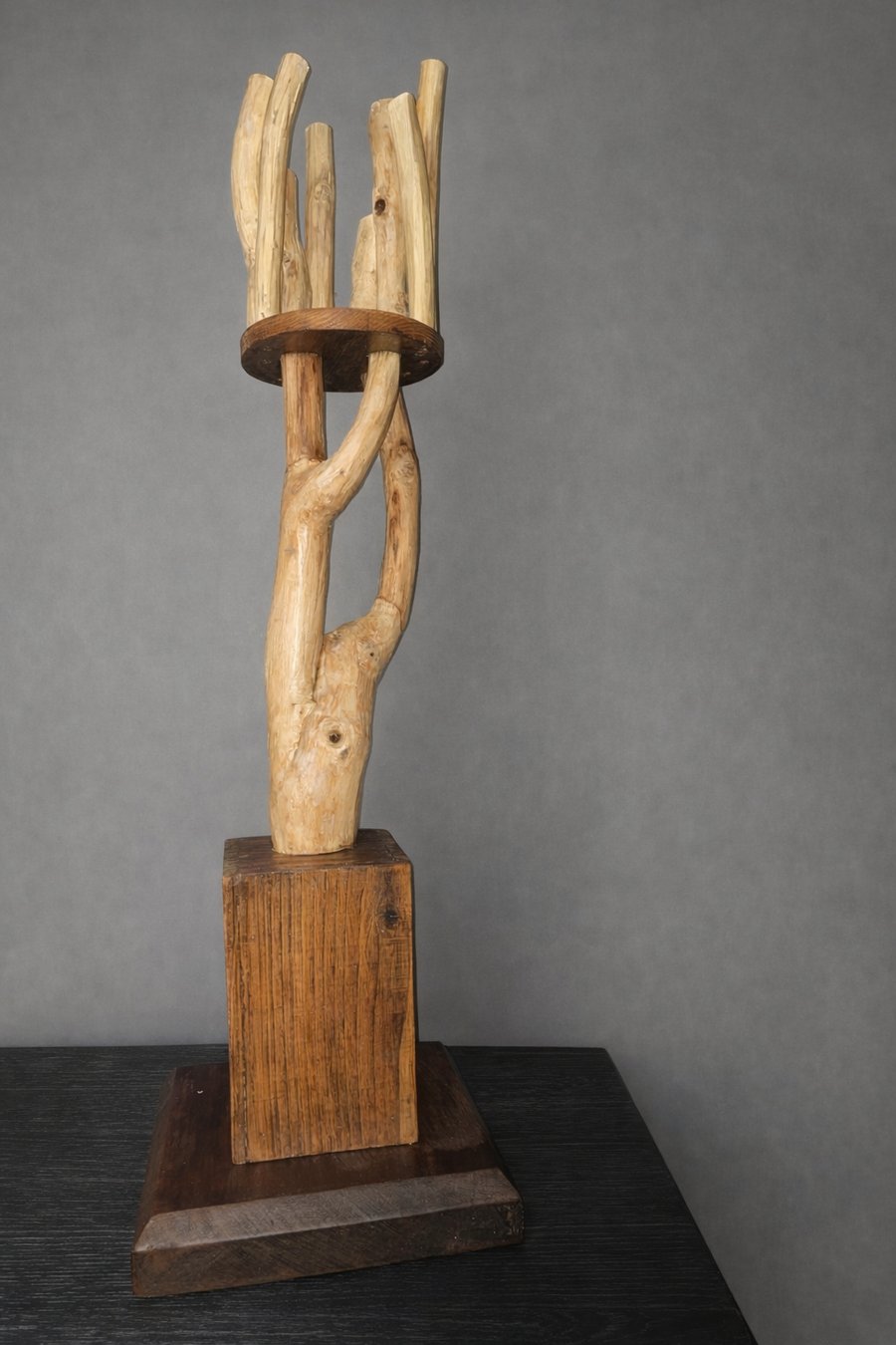 HandCarved Wooden Sculpture with Natural Branch Form – 85cm Organic Art Piece