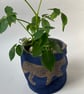 Small fabric basket: plant pot, cosmetics etc Gold jaguar on navy - Image 2
