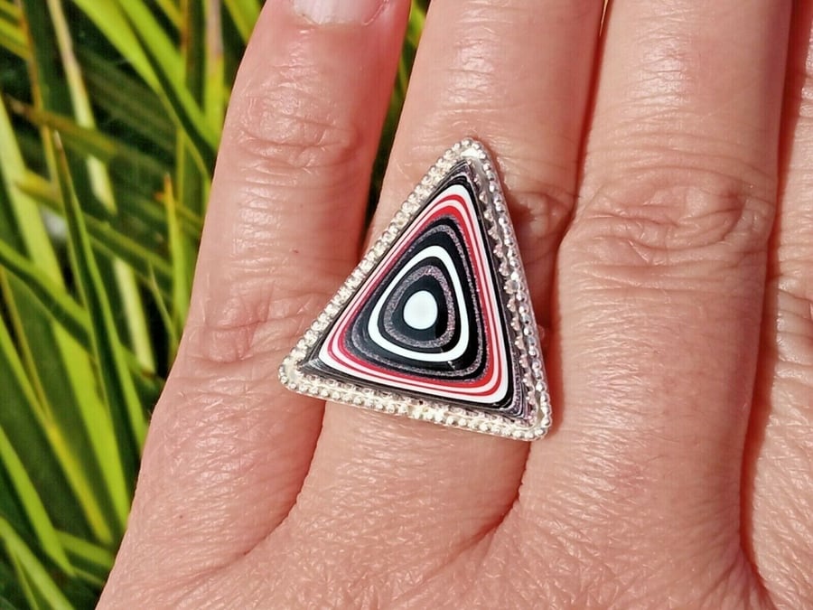 Fordite Adjustable Ring Sterling Silver Jewellery Gift Triangle Handmade