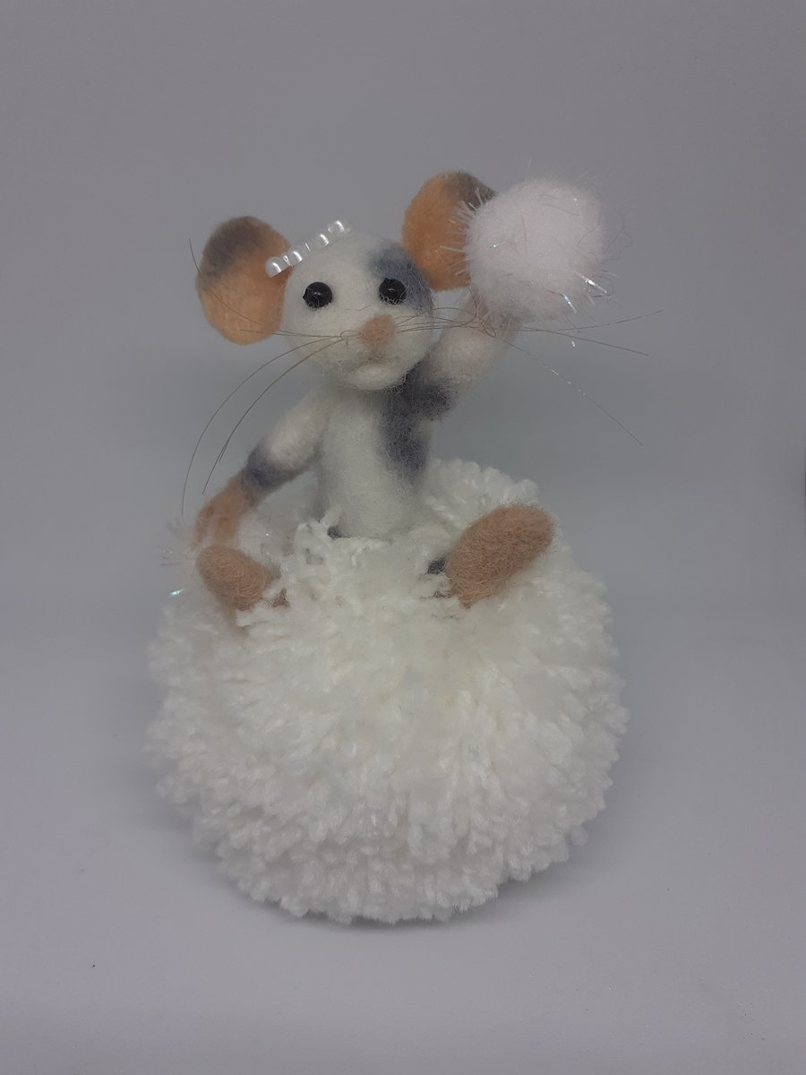  Needle felted mouse on snowball