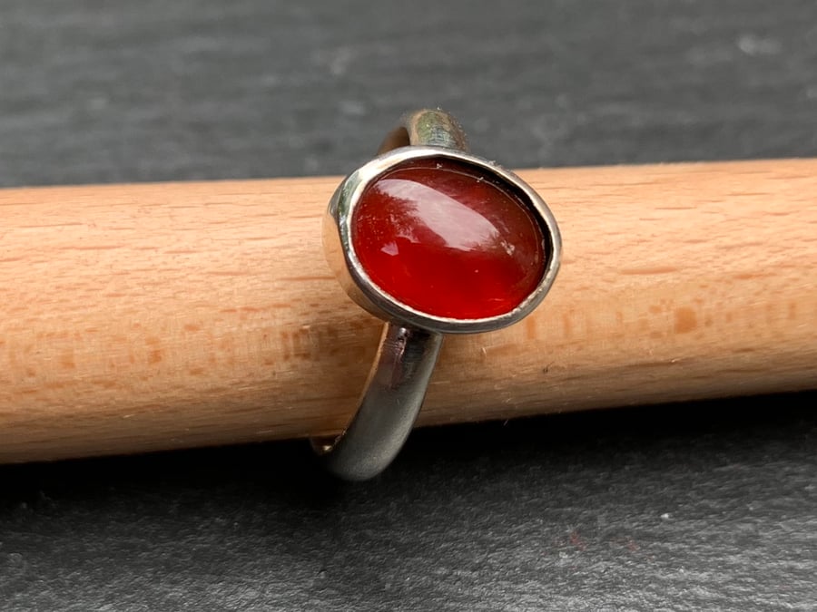 Deep Red Garnet Cabochon on Sterling Silver Ring, 100% Handmade, rare gemstone