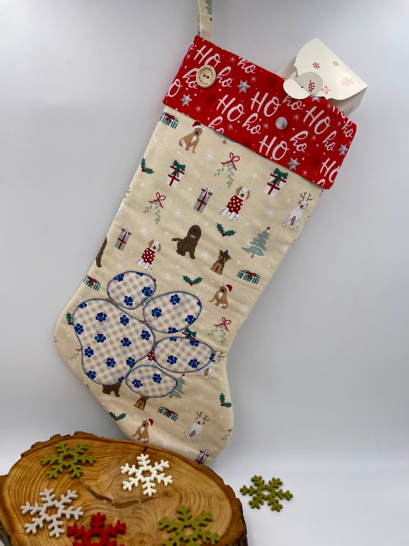 Pet dog Christmas stocking appliqué paw print