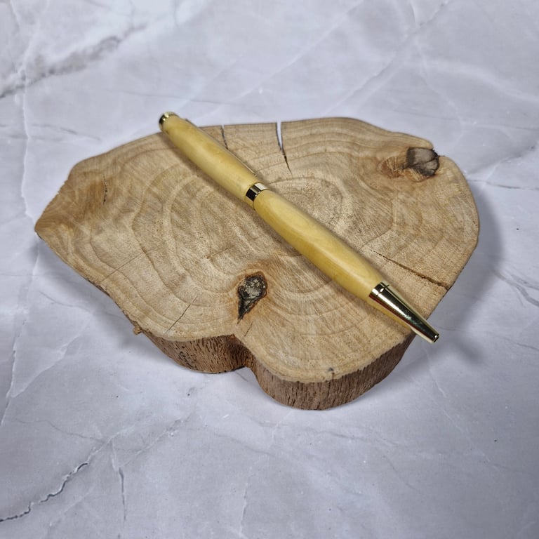 Hand Turned Wooden Twist Pen - Boxwood with Gold Plating