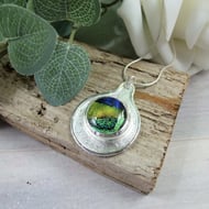 Dichroic Glass Necklace, Sterling Silver Teardrop Pendant