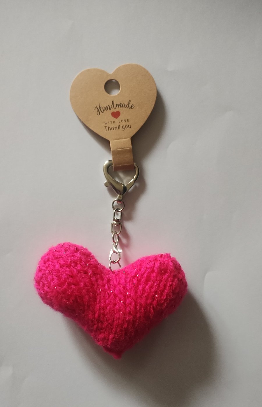 Handmade pink sparkle heart keyring or bag charm