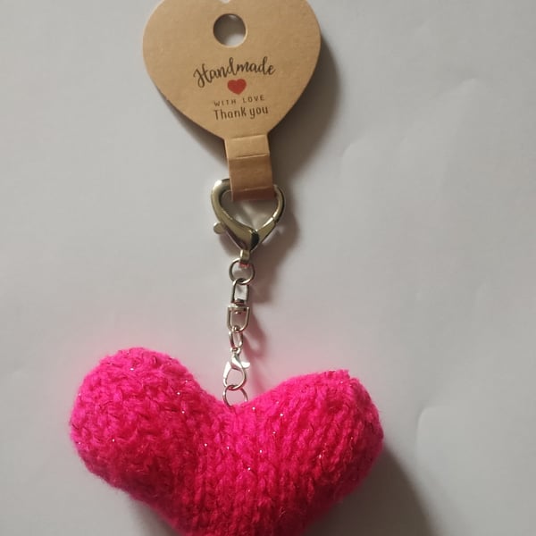 Handmade pink sparkle heart keyring or bag charm