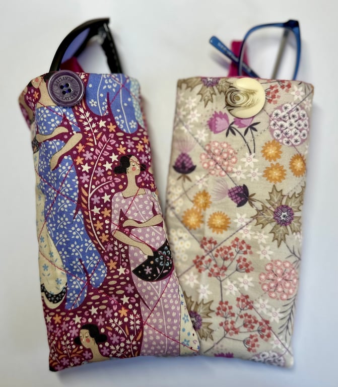 Velvet lined glasses case pouch, Set 1 (Bright pink velvet lining)