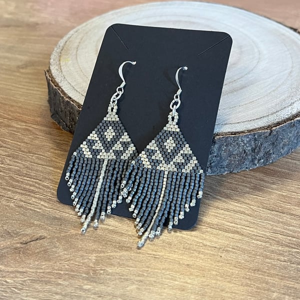 Southwestern Charcoal and silver mini fringe earrings 