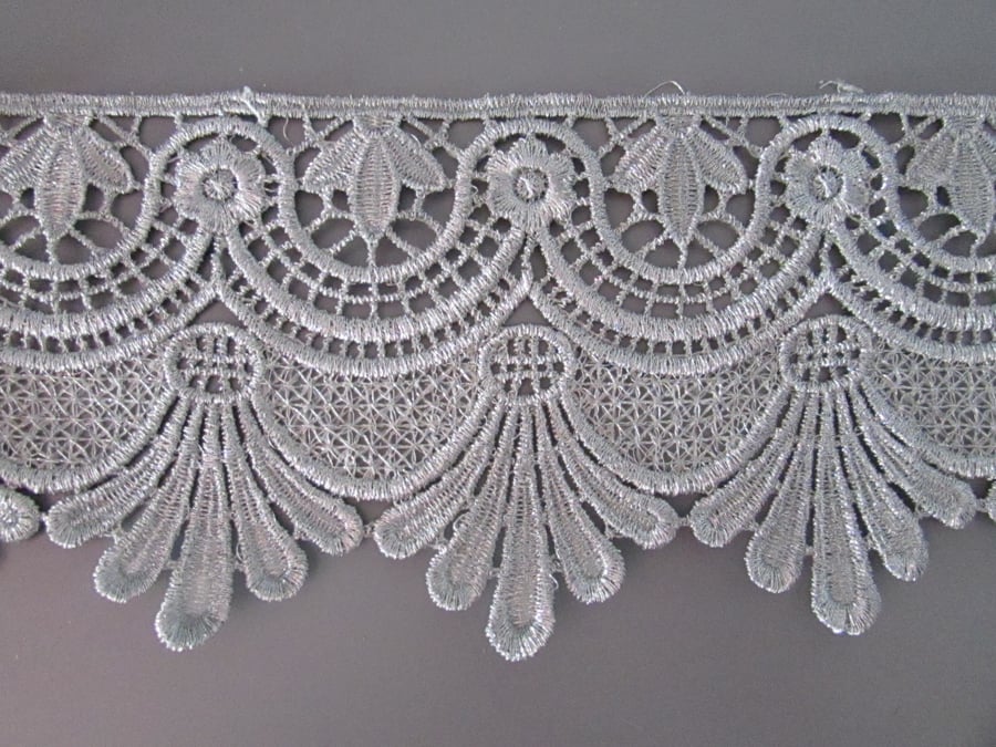 Metallic Silver Venise Guipure Lace sold by the metre