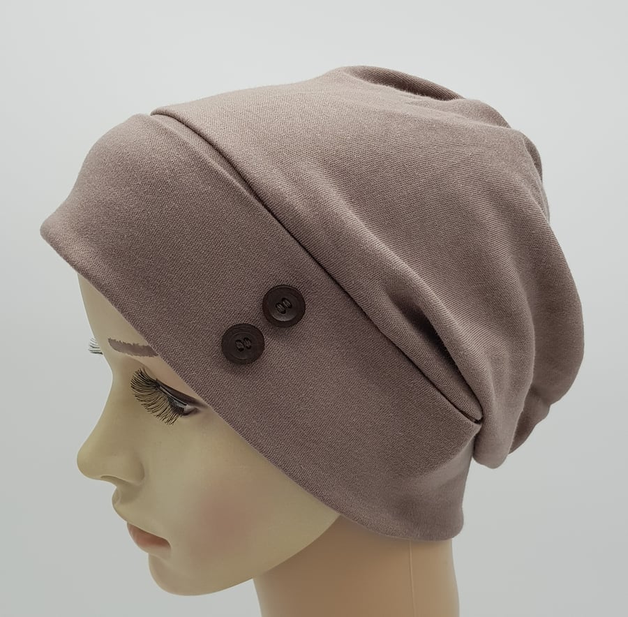 Brown jersey beanie hat, bad hair day hat , cotton surgical cap