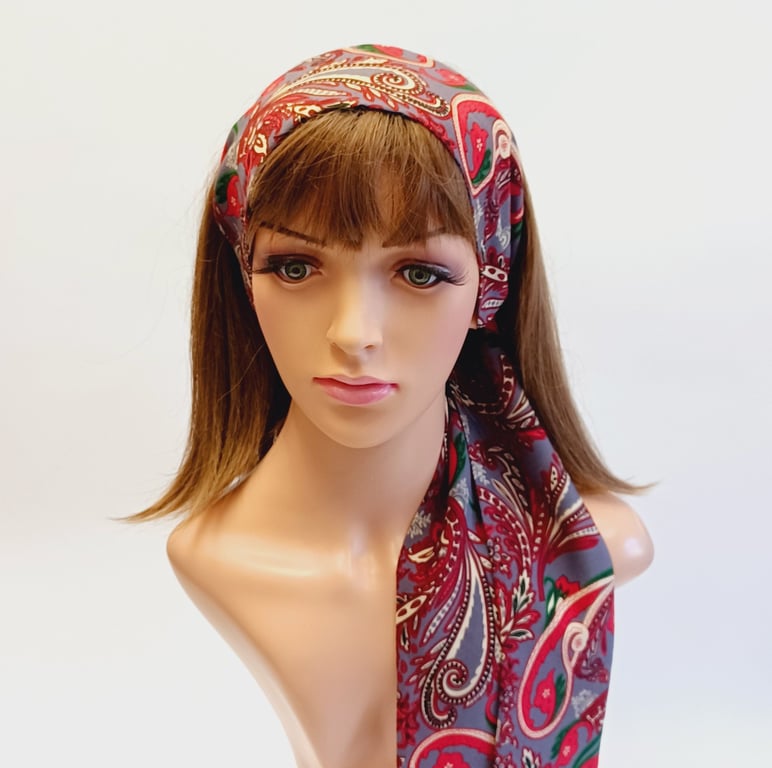 Paisley print long head scarf, pin up hairscarf, retro bandanna