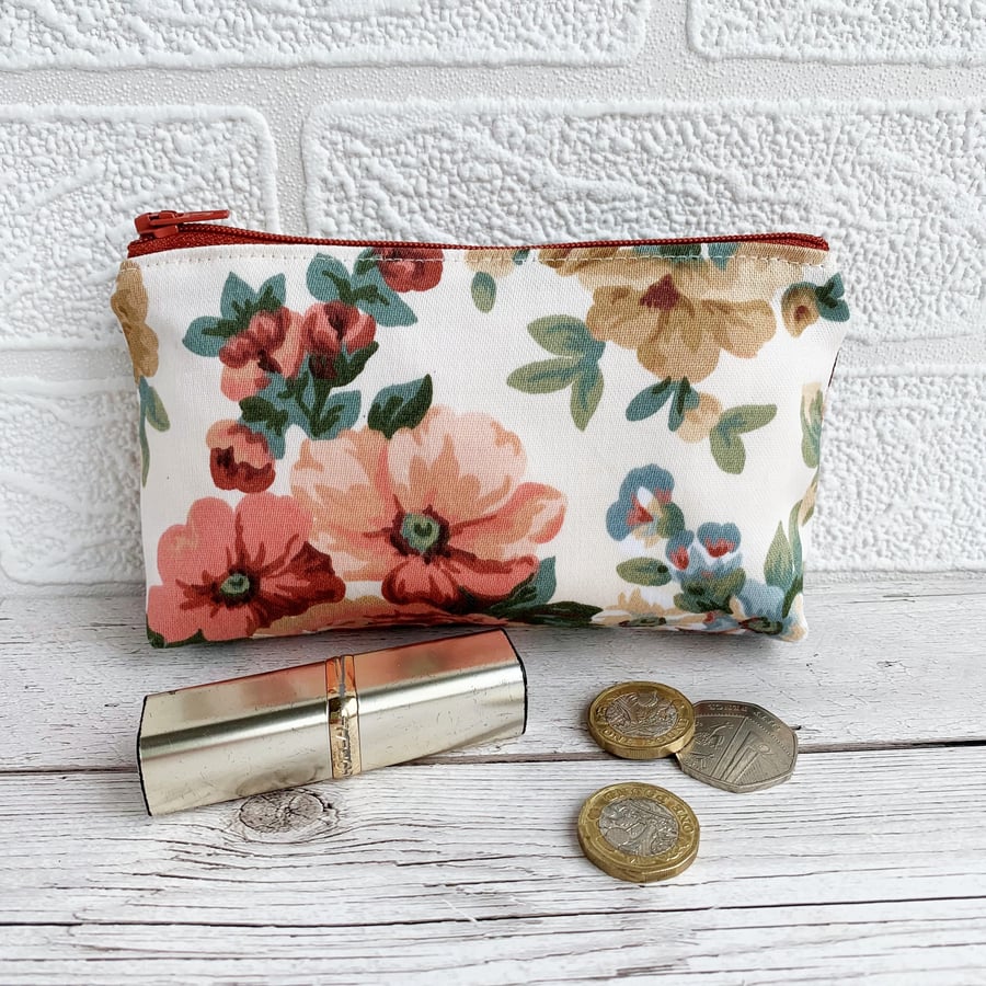 Large Purse, Coin Purse with Peach Floral Pattern