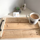 Rustic handmade reclaimed wooden serving tray, garden tray with handles