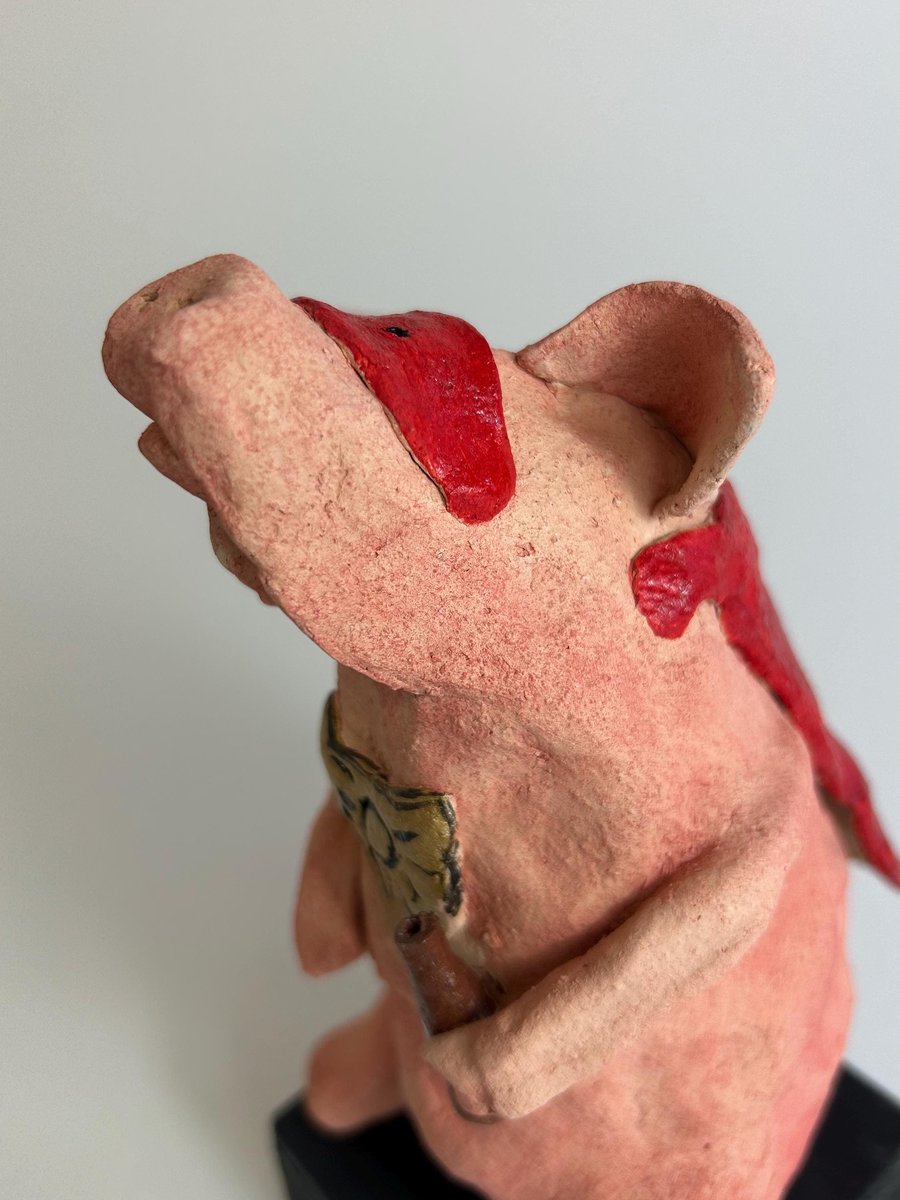 Hand-Built Ceramic Super Pig Sculpture, Fancy Dress Decor