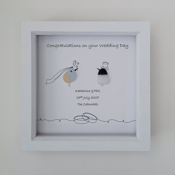 Wedding Gift: Personalised Sea Glass Bird Art