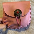 Bubblegum Pink Medieval Style Leather Pouch with Mystical Cat Eye Closure