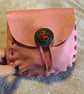 Bubblegum Pink Medieval Style Leather Pouch with Mystical Cat Eye Closure