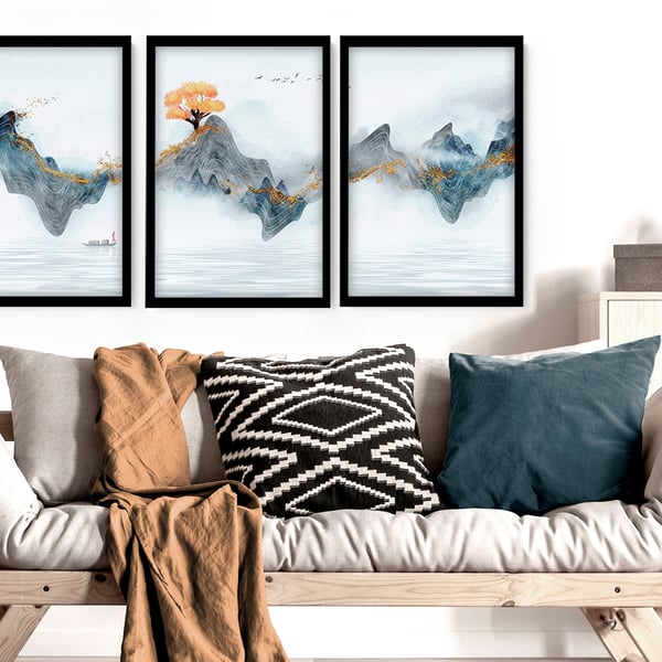 Calming Watercolor Painting Print , Set of 3 Minimalist Wall Prints , Zen Wall 