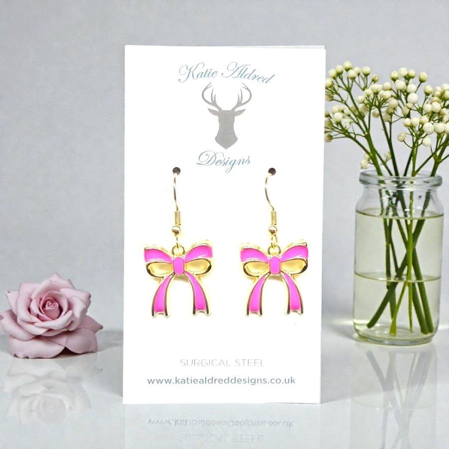 Charm Earrings - Fuchsia Pink Bow